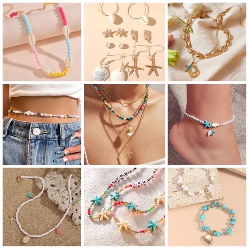 พร้อมส่ง เครื่องประดับ Summer ทะเล สร้อยเปลือกหอย สร้อยเอว
