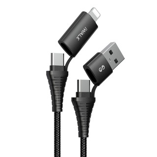 iWALK Twister Duo Pro สายชาร์จแบบ 4in1 เป็นทั้งสาย USBA to Lightning,TypeCกับ USB-C to Lightning,TypeC รองรับ FastCharge