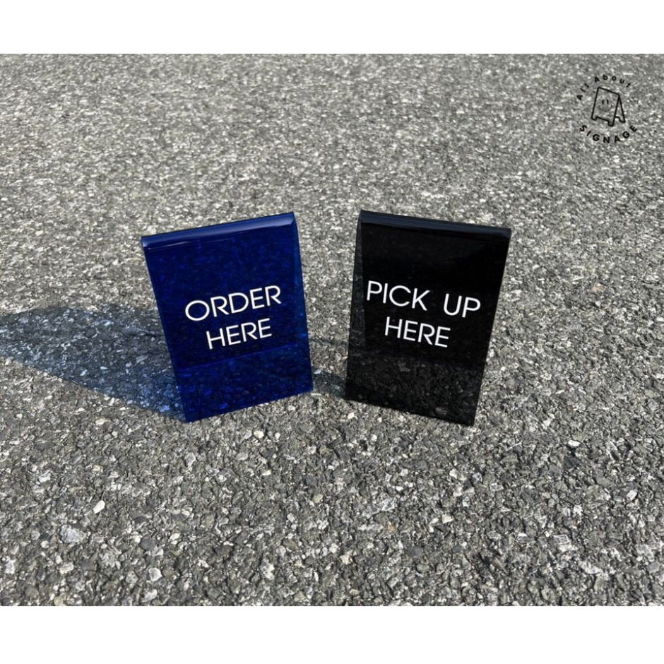 ป้ายอะคริลิคสี ป้าย ORDER / PICK UP HERE ป้ายตั้งจิ๋ว มินิมอล ป้ายคาเฟ่