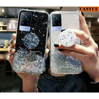 vivo V21e V23e V23 Pro 5G V20 SE (2021) V19 Neo V17 Y31 Y51 Y51A (2020) Bling Glitter Sequins Silicone Case Luxury Foil Powder Soft Cover Crystal Protective Shine Phone Casing for vivoV21 vivoV21e V 20 20SE V 19 17 Y 51 51A 31 with Airbag Stand Popsocket