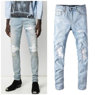 Hi end AMIRI light blue and white pleated patchwork jeans