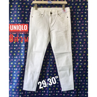 RD&gt;&gt;&gt;👖UNIQLO ขาเดฟ8ส่วน สีขาวผ้ายืด แบรนด์เนมแท้มือสองญี่ปุ่น สภาพใหม่ เอว29-30"