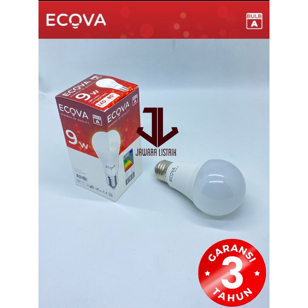 หลอดไฟ LED ECOVA 9W 9WATT 9 วัตต์ A SERIES รับประกัน 3 ปี SNI