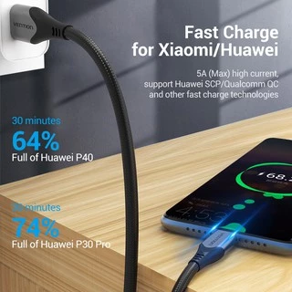 Vention สายชาร์จ 5A USB C ชาร์จเร็ว สายเคเบิลชาร์จ ไนลอน สําหรับโทรศัพท์มือถือ