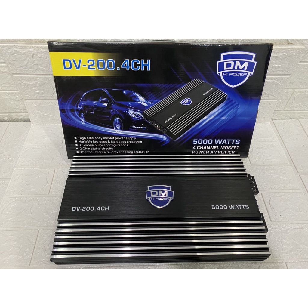เพาเวอร์แอมป์ DV-200.4CH  AB 4CH 5000W ภาคไฟ 2 ชุด แรงๆ เสียงใสๆเพราะมาก งานแบน DM ดีไชน์ตัวเครื่องส