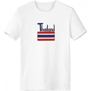 คลาสสิก ประเทศไทยเสื้อยืดแขนสั้น Thailand National Flag Red Blue Pattern Crew Neck T-Shirt Workwear   ผ้าฝ้ายแท้