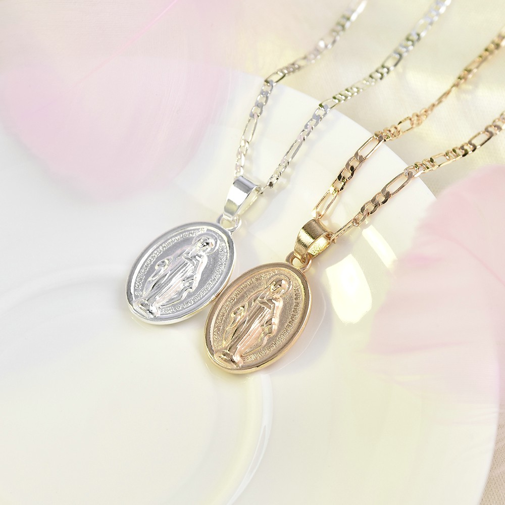 CS1987 (สินค้าพร้อมส่ง)  จี้เหรียญแม่พระอัศจรรย์ พร้อมสร้อยห้อยคอ Catholic Miraculous Medal Pendant Necklace