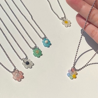 withurlove | flower necklace 🌻 สร้อยคอโซ่สแตนเลส จี้ดอกไม้ หินแท้