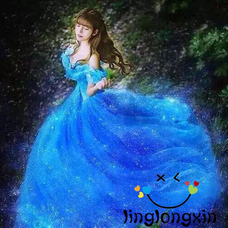 2Y2-2015 New Movie Scarlett Sandy Princess Dress blue Cinderella Costume Adult u287 #2