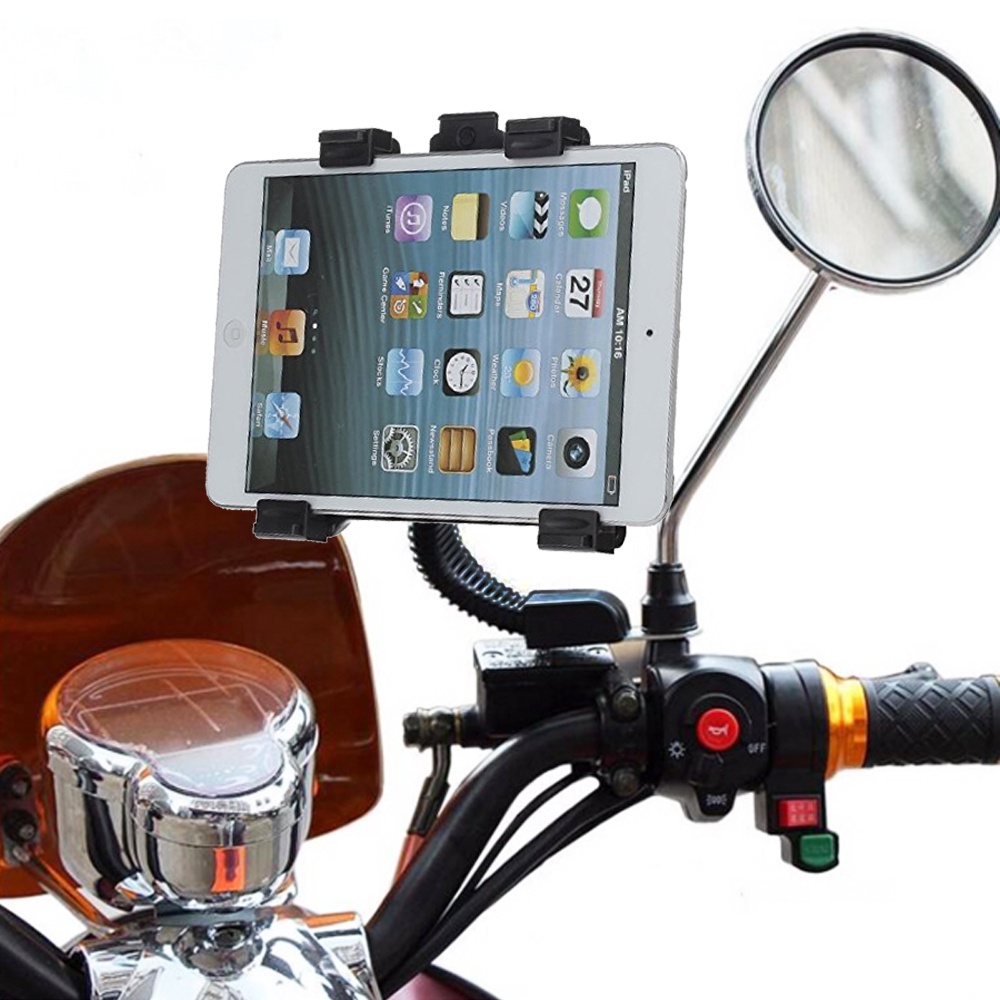 Universal Bike Mount Bracket รถจักรยานยนต์แท็บเล็ตพีซีขาตั้งอลูมิเนียม 360 องศาหมุน GPS Holder สําหรับ 7-11 นิ้ว PC