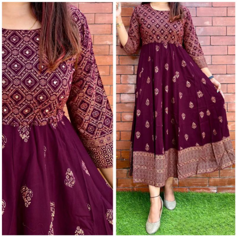 [PREFERRED] ( M TO 5XL) Plus Size Kurti / Super Hit Rayon Kurti พร้อมพิมพ์ฟอยล์สีทอง / ชุดลําลอง Kur