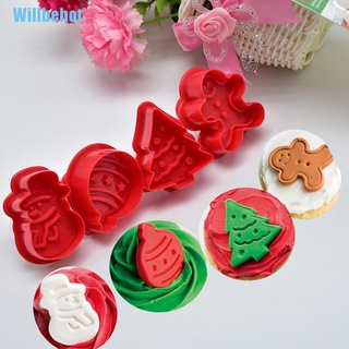 (Willbehot) แม่พิมพ์ตัดคุกกี้ บิสกิต ลายคริสต์มาส 3D Diy 4 ชิ้นต่อชุด