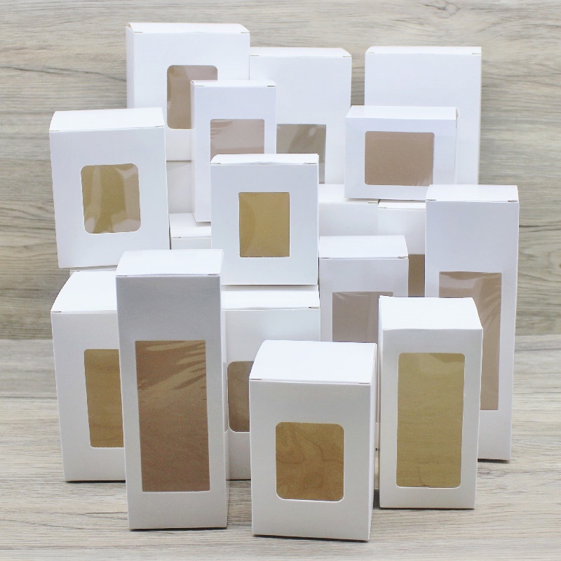 หลายขนาด 5 ชิ้นกล่องหน้าต่างสี่เหลี่ยม 6x6 / 7x7 / 8X8 / 9x9x สูงกระดาษคราฟท์กล่องสีขาวของขวัญงานแต่งงานกล่องโปรดปราน