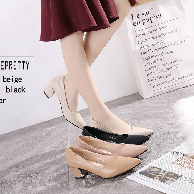 Kitepretty-K9570 รองเท้าคัชชูงานหนังพียูเนื้อนิ่ม ดีไซน์ทรงหัวแหลม งานเรียบหรู เสริมส้น 2 นิ้ว มี 4 