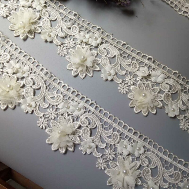 ริบบิ้นลูกไม้ ลายดอกไม้ 3D ยาว 9 ซม. 1 หลา สีงาช้าง สําหรับเย็บปักถักร้อย ตกแต่งขอบเสื้อผ้า ชุดเดรส งานแต่งงาน