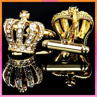 Vintage Crown Cufflinks Crystal Cuff Links Wedding Shirt Suit Button Silver