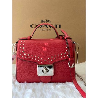 กระเป๋าcoachพร้อมส่งแท้💯 COACH CASSIDY TOP HANDLE CROSSBODY WITH RIVETS (SV/BRIGHT CARDINAL) : F76689