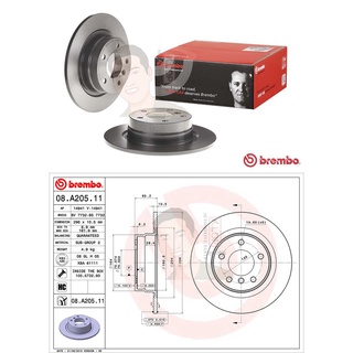 08 A205 11 จานเบรค ล้อ R (ยี่ห้อ BREMBO) รุ่นHC UV BMW ซีรี่ส์ 3 E90 320i ซีรี่ส์ 1 E87 ปี2005-2011