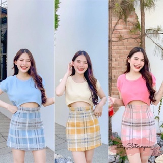 Nani skirt กระโปรงทรงเอ ผ้าทอลายตารางเกรดหนามากๆ เอวสูง