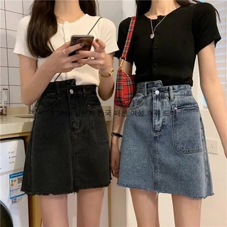 【  S Miss 】 2022 new Korean version ins high waist slim wrap hip A-line skirt casual versatile denim skirt trend