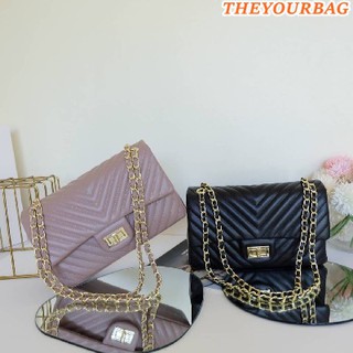 KEEP รุ่น shoulder chevron  chain handbag สวย หรู  มากๆ เลยน๊า กระเป๋าอยู่ทรง หนังตัวใหม่ Microfiber