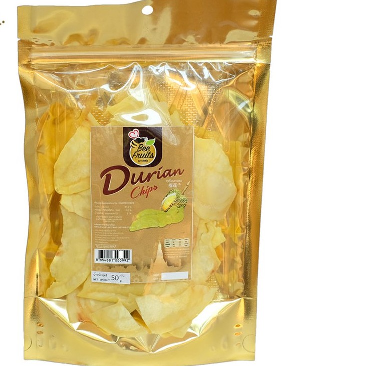 ทุเรียนทอด กรอบ Durian Chip  ขนาด 50 g. ตราบีฟรุ๊ต คัดสรรทุเรียนหมอนทองแก่จัด ทอดกรอบ อบให้แห้ง ไร้น้ำมัน อร่อย สะอาด