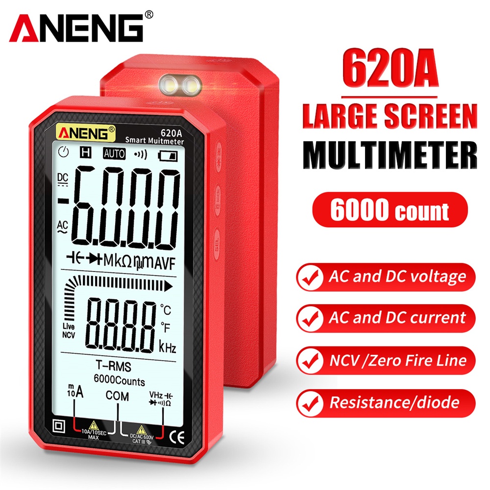 Aneng 620A 6000 counts true RMS มัลติมิเตอร์อัจฉริยะดิจิทัล ซิลิกาเจล กันตก เคสทรานซิสเตอร์ ไดโอด บั