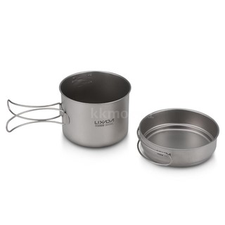 Lixada Ultralight Titanium Cookset Outdoor Camping Cookware Set 1100ml Pot and 350ml Fry Pan with Folding Handles