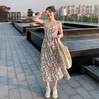 LHSunshine 🌞 เดรสยาวลายดอกไม้สีแดง🍓 กระโปงพริ้วสวยใส่ถ่ายรูปสวยขึ้นกล้องมาก