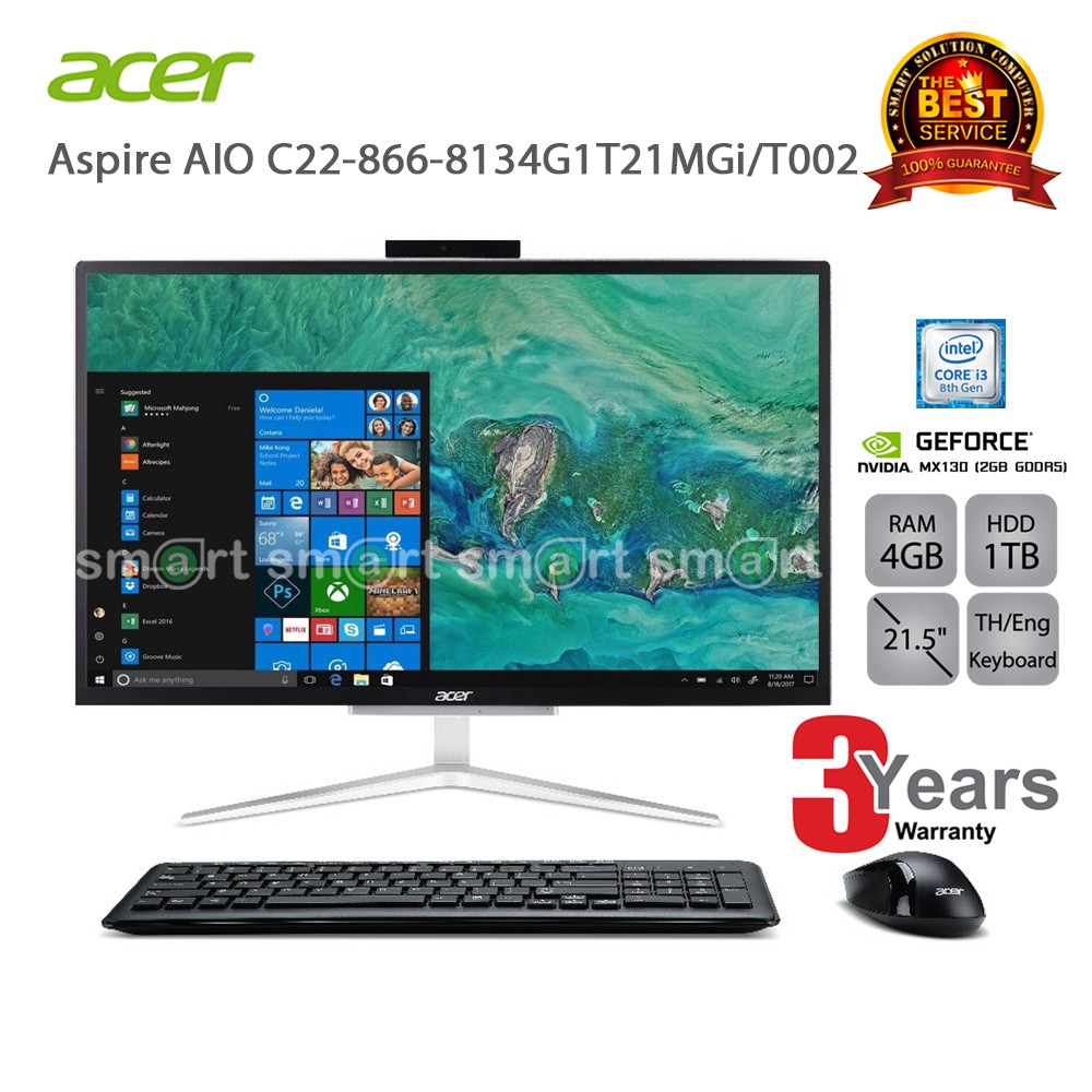 Acer Aspire All in one C22-866-8134G1T21MGi/T002 (DQ.BBNST.002) i3-8130U/4GB/1TB/MX130 2GB/21.5/Endless (Silver)