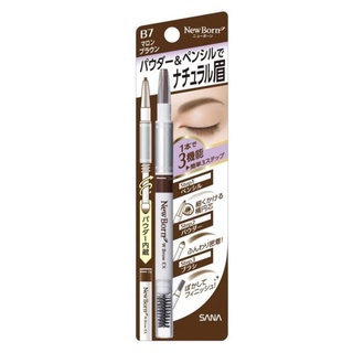 NEW BORN W BROW EX B7 (MAROON BROWN) / ดินสอเขียนคิ้ว 3 ขั้นตอนในแท่งเดียว (มารูน บราวน์)