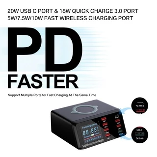【พร้อมส่งจากไทย】100W Quick Charge 3.0 PD20W＋7Port ＋Wireless chargingจอแสดงผลLed Fast Charging Station โทรศัพท์มือถือ USB