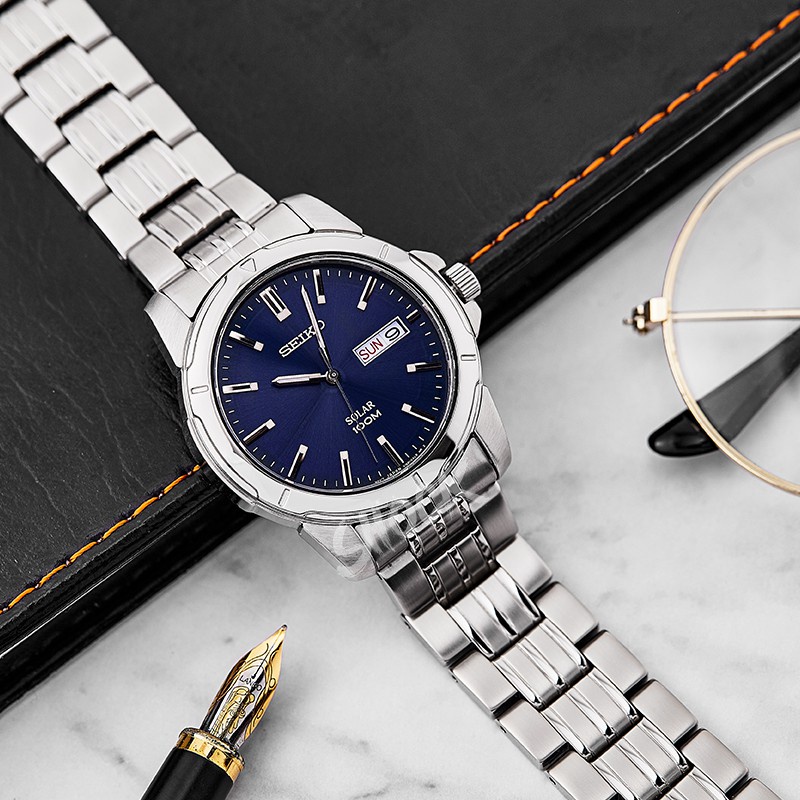 seiko watch business steel belt solar dual calendar luminous waterproof men  s watch SNE501P1 | Shopee Thailand