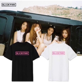 เสื้อยืด คอกลม พิมพ์ลาย Backpink สีดำ-ชมพู-ขาว