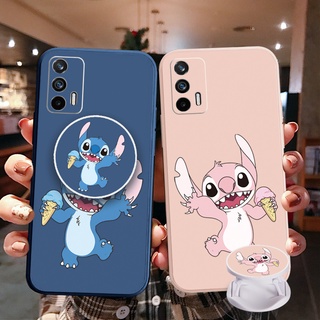 เคสโทรศัพท์มือถือ ขอบสี่เหลี่ยม ลาย Stitch พร้อมแหวนขาตั้ง สําหรับ OPPO A16 A94 A53 A15 A12 AX7 A52 A72 A92 A74 A54 5G