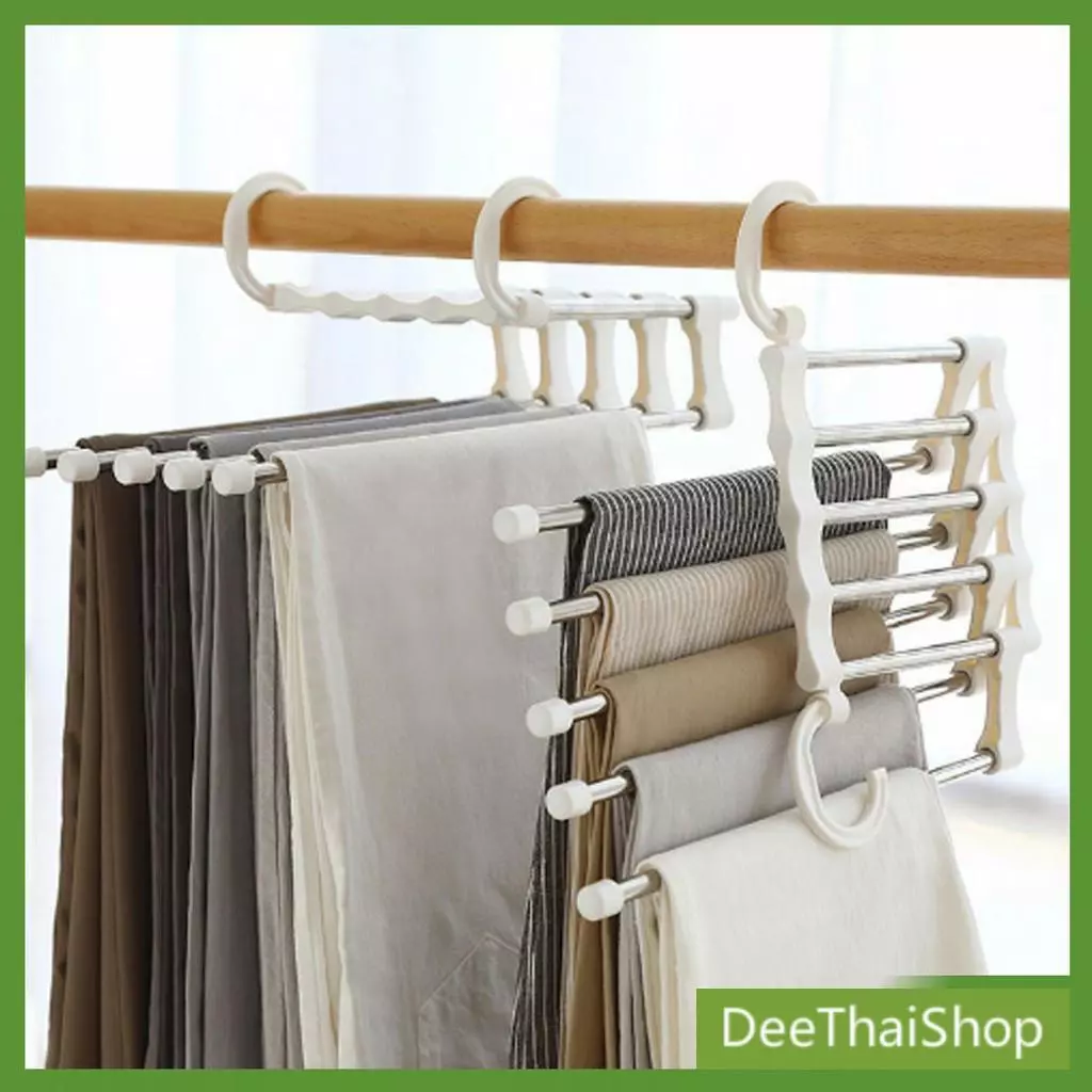 DeeThai สแตนเลส ที่แขวนกางเกง ที่เก็บของในตู้เสื้อผ้า จัดตู้เสื้อผ้า Foldable stretch pants rack