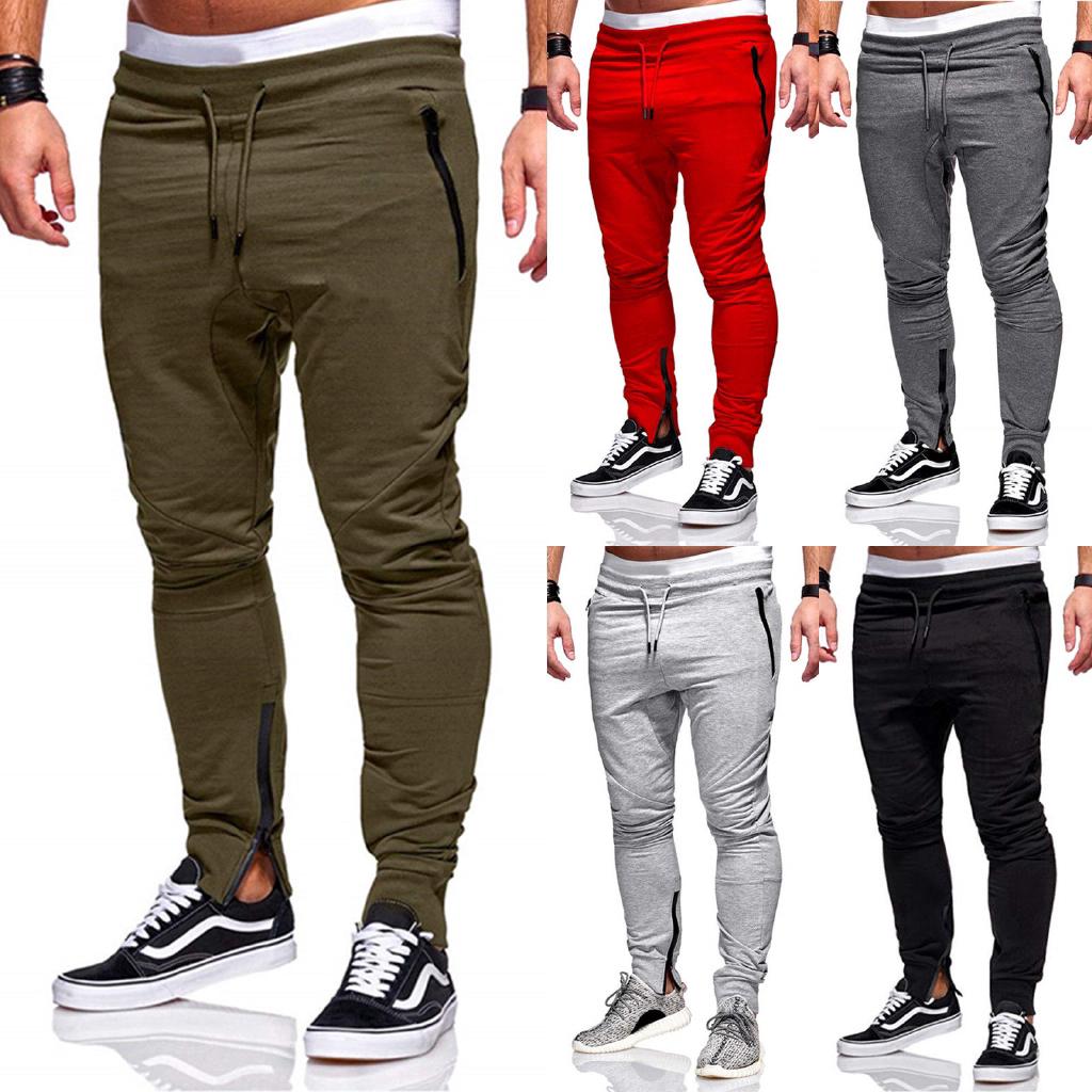 Men Zip Casual Sweatpants Jogger Running Workout Gym