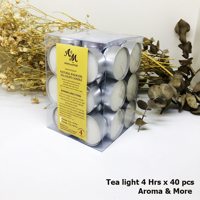 Aroma & More Tea Light Candle เทียนเล็ก ที ไลท์ สำหรับเตาอโรมา 40 ชิ้นในกล่อง เนื้อเทียนจากธรรมชาติติดนาน 4 ชม.สุดคุ้ม