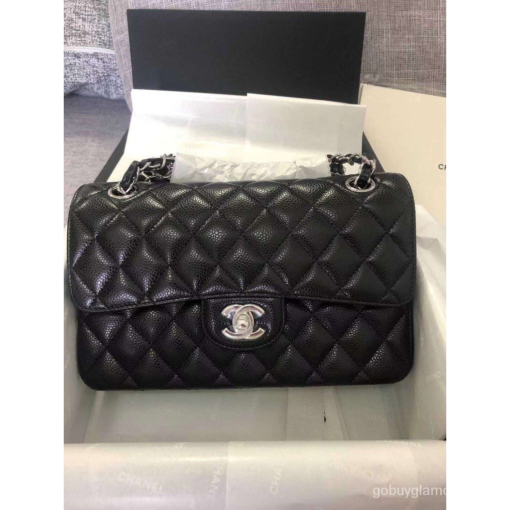 ของแท้ Chanel Classic 10 นิ้ว Black Caviar SHW Holo 30 Full Equipment Single Shoulder Ladies Bag