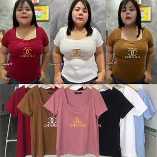 เสื้อยืดสาวอวบ **ร้านต๋องแฟชั่น** อก36-44ยาว23 คอ5เหลี่ยมขอบดำแขนเจ้าหญิงปังca..nel