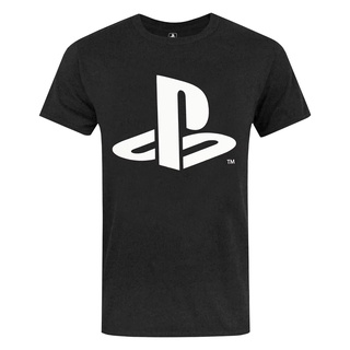 เสื้อยืดสีขาวเสื้อยืดแขนสั้นลําลอง ผ้าฝ้ายแท้ พิมพ์ลายโลโก้ PlayStation แฟชั่นฤดูร้อน สไตล์เรโทร สําหรับผู้ชายS-4XL