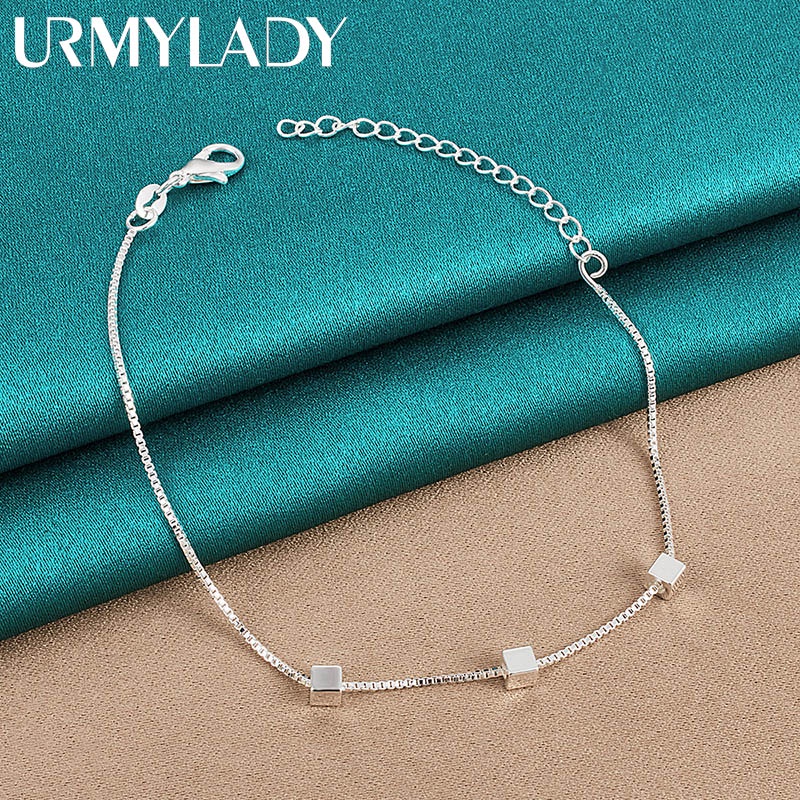 สร้อยข้อมือเงินแท้ เกรด 925 จี้กล่องสไลด์ ทรงสี่เหลี่ยม ขนาด 4 มม. เครื่องประดับ แฟชั่นสําหรับผู้หญิง งานหมั้น งานแต่งงาน ปาร์ตี้