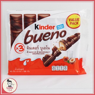 Kinder bueno**คินเดอร์ บูเอโน**เวเฟอร์เคลือบช็อกโกแลตนมสอดไส้ครีมและเฮเซลนัทบด**43 กรัม/ 3 ห่อ