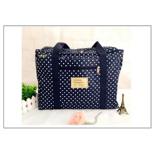 กระเป๋าเดินทางแบบพับได้ (Navy Blue with white polka dot)