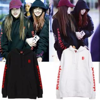 เสื้อฮู้ดสกรีนแถบแขนแบบ Rose Blackpink