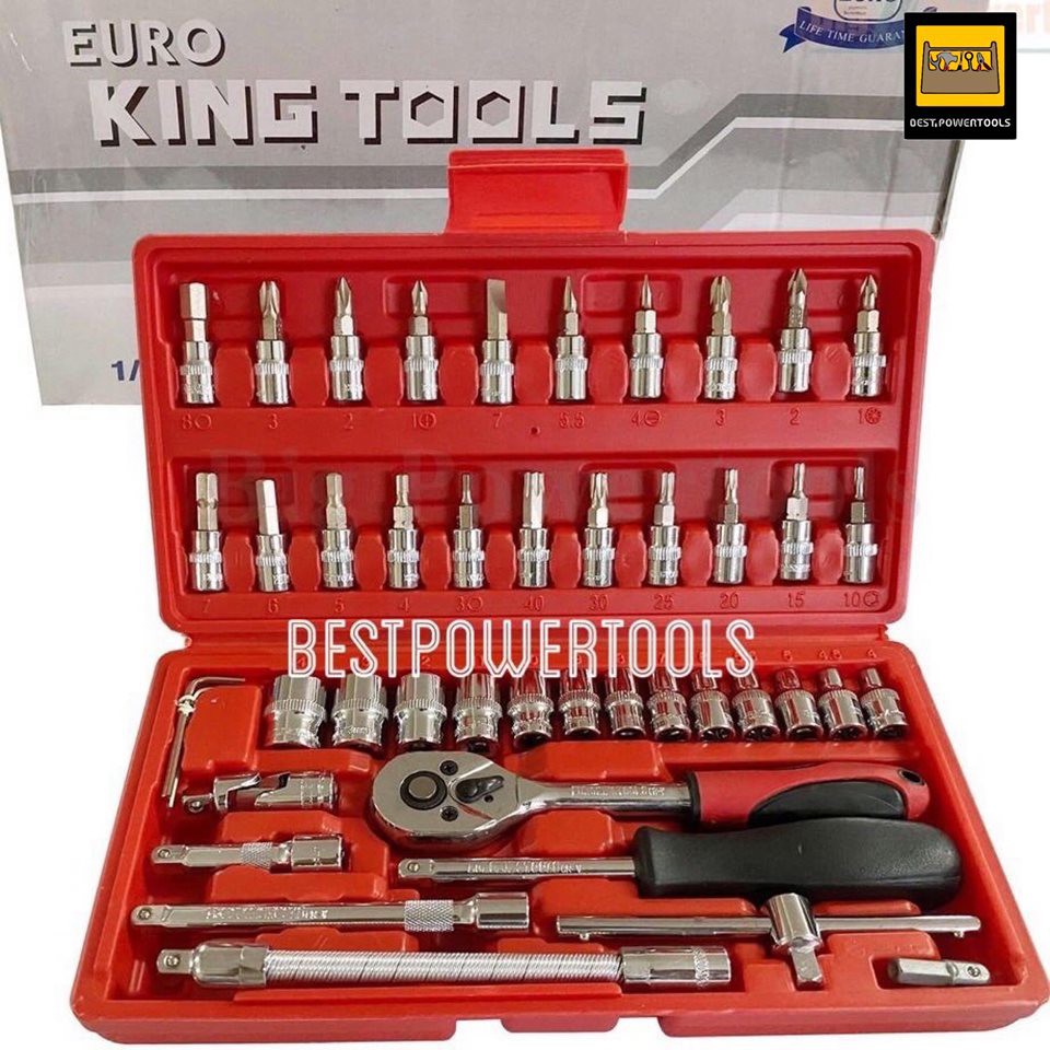 EURO KING TOOLS ชุดเครื่องมือ ประแจ ชุดบล็อก 46 ชิ้น ขนาด 1/4 Socket Set #10