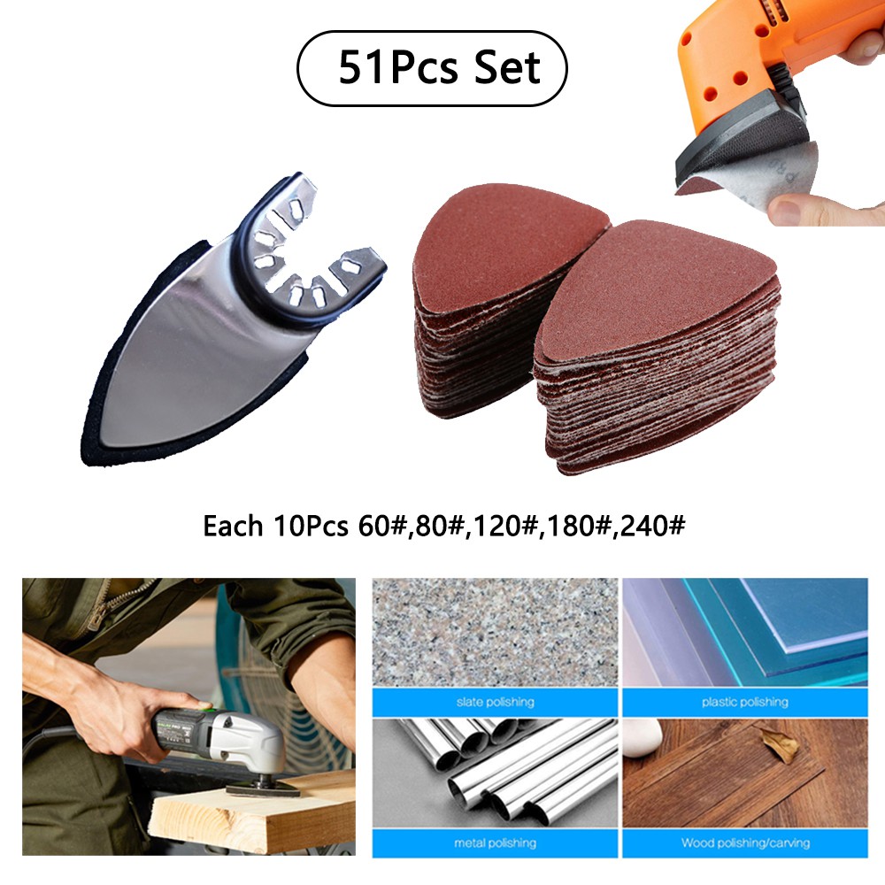 ชุด 51 ชิ้นเครื่องตัดบดไฟฟ้า.เครื่องตัดเมจิก.Universal Treasure 38 * 52 มม. Velcro Dip Triangle Finger กระดาษทราย (60 ~ 320)