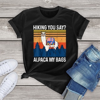 เสื้อยืดแขนสั้น ผ้าฝ้าย พิมพ์ลายกราฟฟิค Adventure Alpaca น่ารัก สไตล์วินเทจ สําหรับผู้หญิง