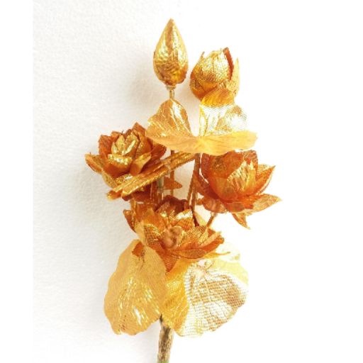 บูเก้ดอกบัวเบญจพรมินิ ประดิษฐ์ สีทอง สีแห่งความมงคล ทำจากผ้า