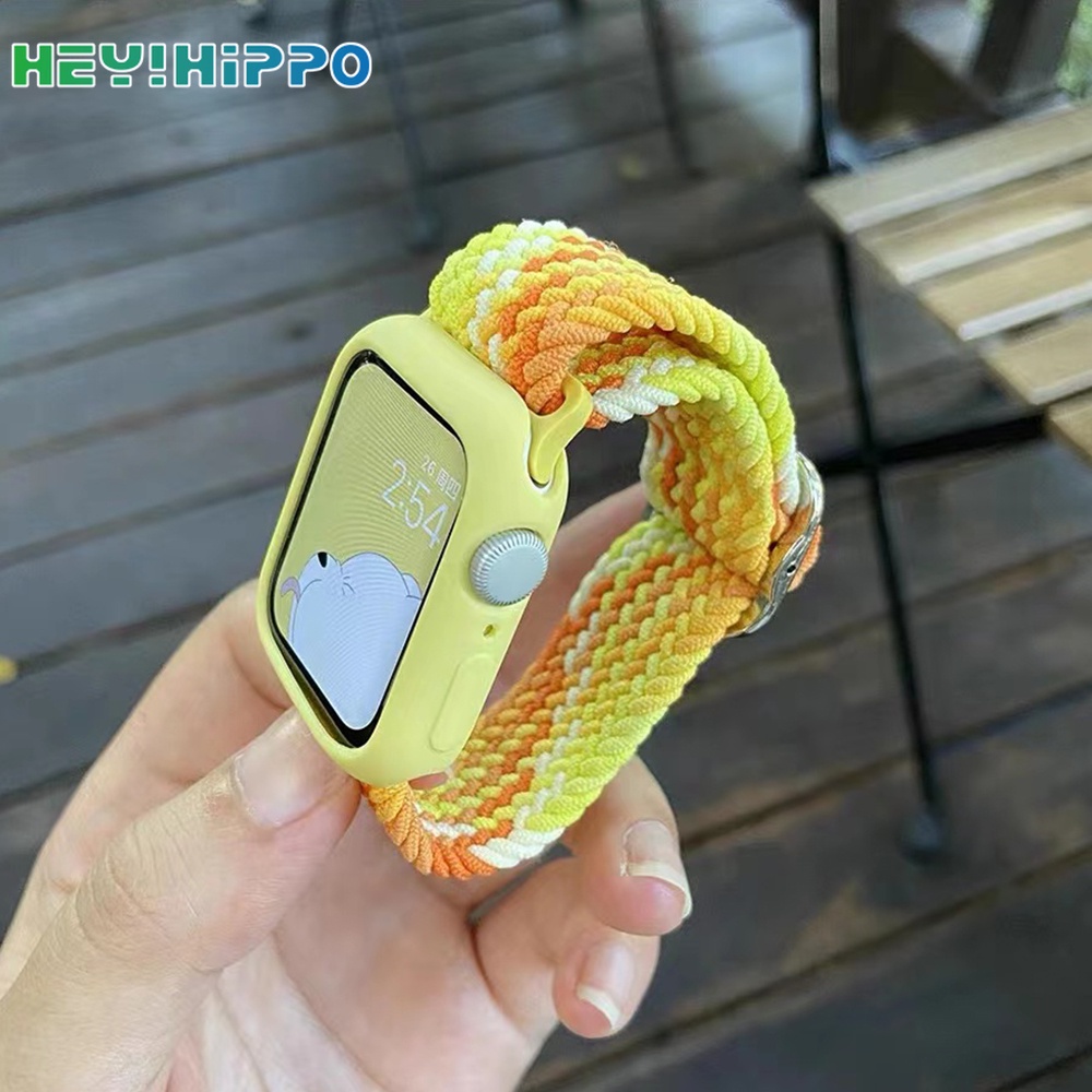 สายนาฬิกาข้อมือไนล่อน สีรุ้ง สามารถปรับได้ พร้อมเคส สําหรับ Watch Series 7 6 SE 5 4 3 2 1 watch 45 44 42 41 40 38 มม.